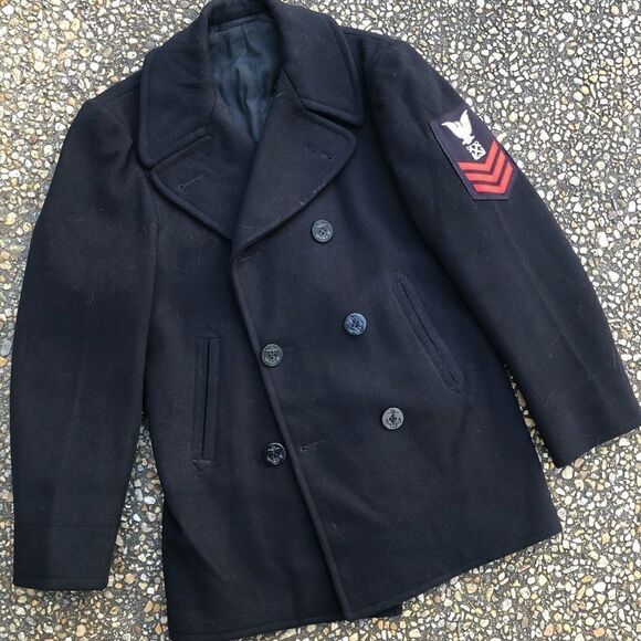 #P12 Vintage 1950’s US Navy Naval Military midnight blue pea coat 36 excellent - Picture 1 of 6